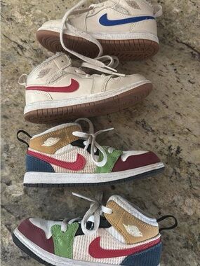 Nike AFJ Jordan 1 Kids Multicolor High-Top Sneakers Swoosh - Bundle